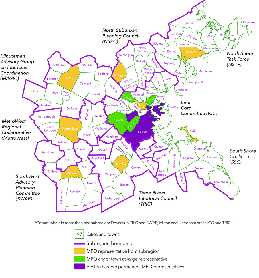 This is a map of the cities and towns in the Boston Region. There are 97 cities and towns within the Boston Region Metropolitan Planning Organization’s planning area.